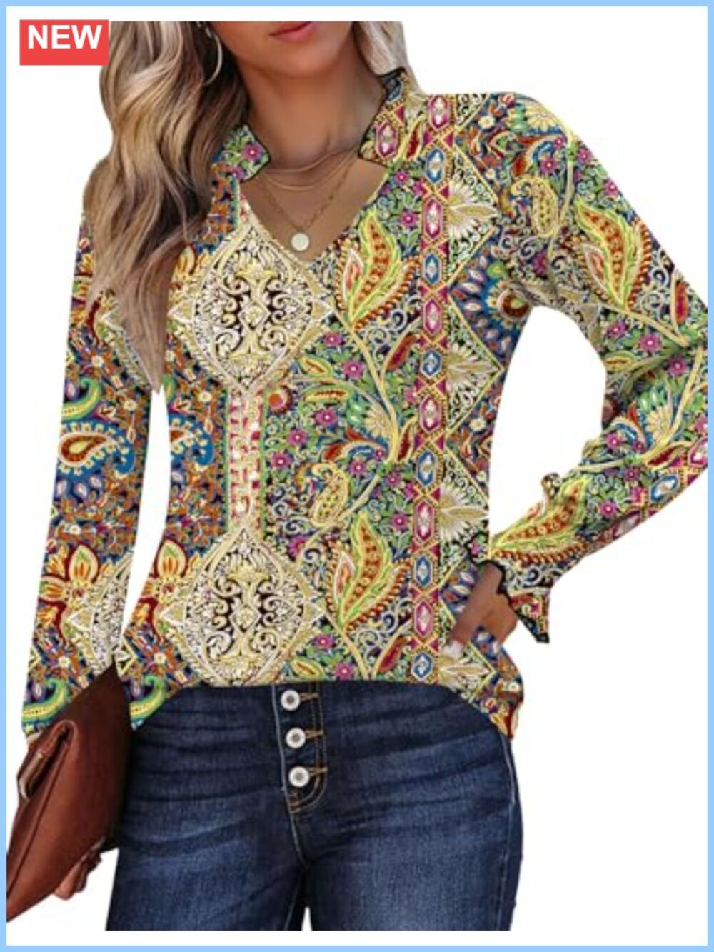 Long Sleeve Pleated Cuff V-Neck Tunic Blouse Business Casual Top